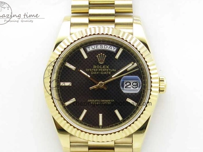 Black 40mm YG 228239 904 Version YG Bracelet Dial Markers BP A2836 Stick New Day-Date Dial on President 0420